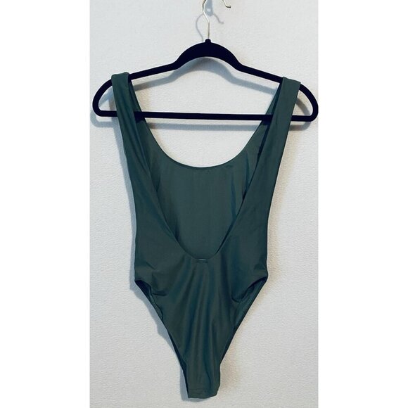 Aerie One Piece Long Womens Small Green Super Scoop Swim Checky Boho Beachy - Picture 4 of 8